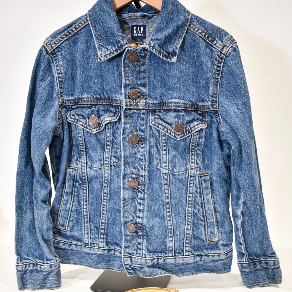 Gap Kids Denim Jacket Small‎ Dark Blue Wash Modern Trucker Jean Jacket